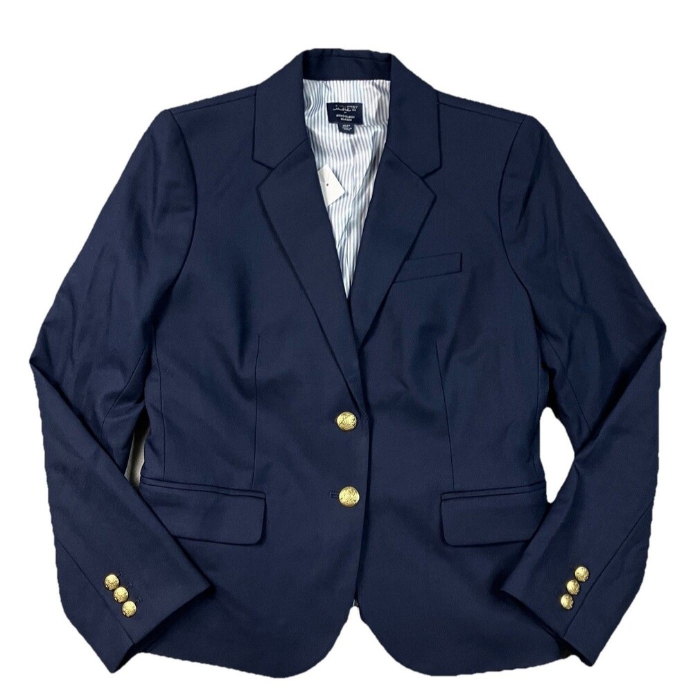 J Crew Linen Blend  Schoolboy Blazer Womens 6P Petite Blue Preppy Fall AZ566